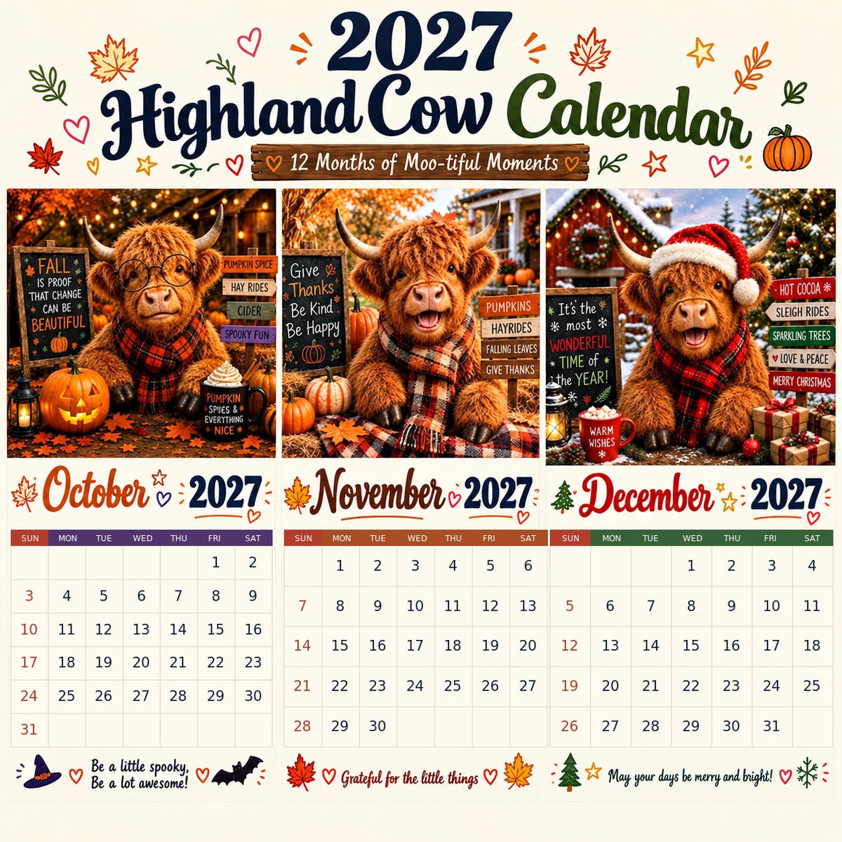 ⏳Last Day Sale! 50% Off! 🔥2027 Funny Highland Cow Wall Calendar