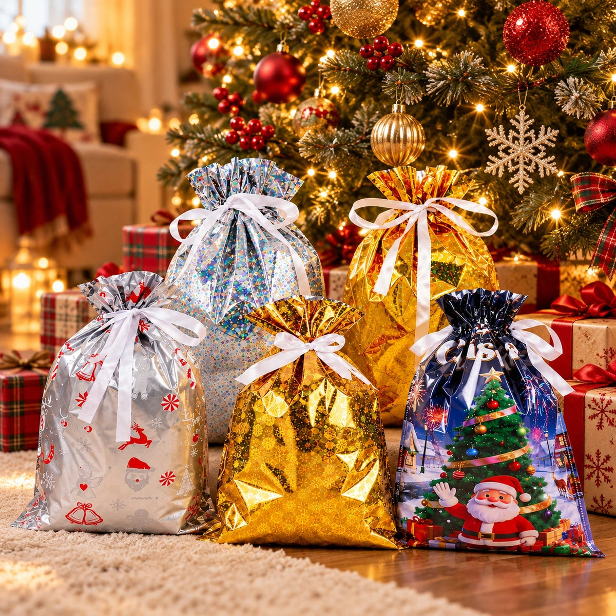 🏆50K+ SOLD! Christmas Sale🎅Christmas Drawstring Gift Bag Set – Just Fill, Tie & Gift! 🎁