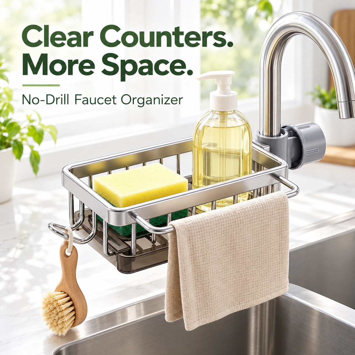 🔥50% OFF🔥No-Drill Faucet Organizer — Clear Counters, Everything Within Reach