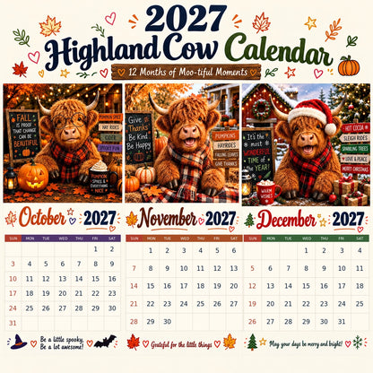 ⏳Last Day Sale! 50% Off! 🔥2027 Funny Highland Cow Wall Calendar