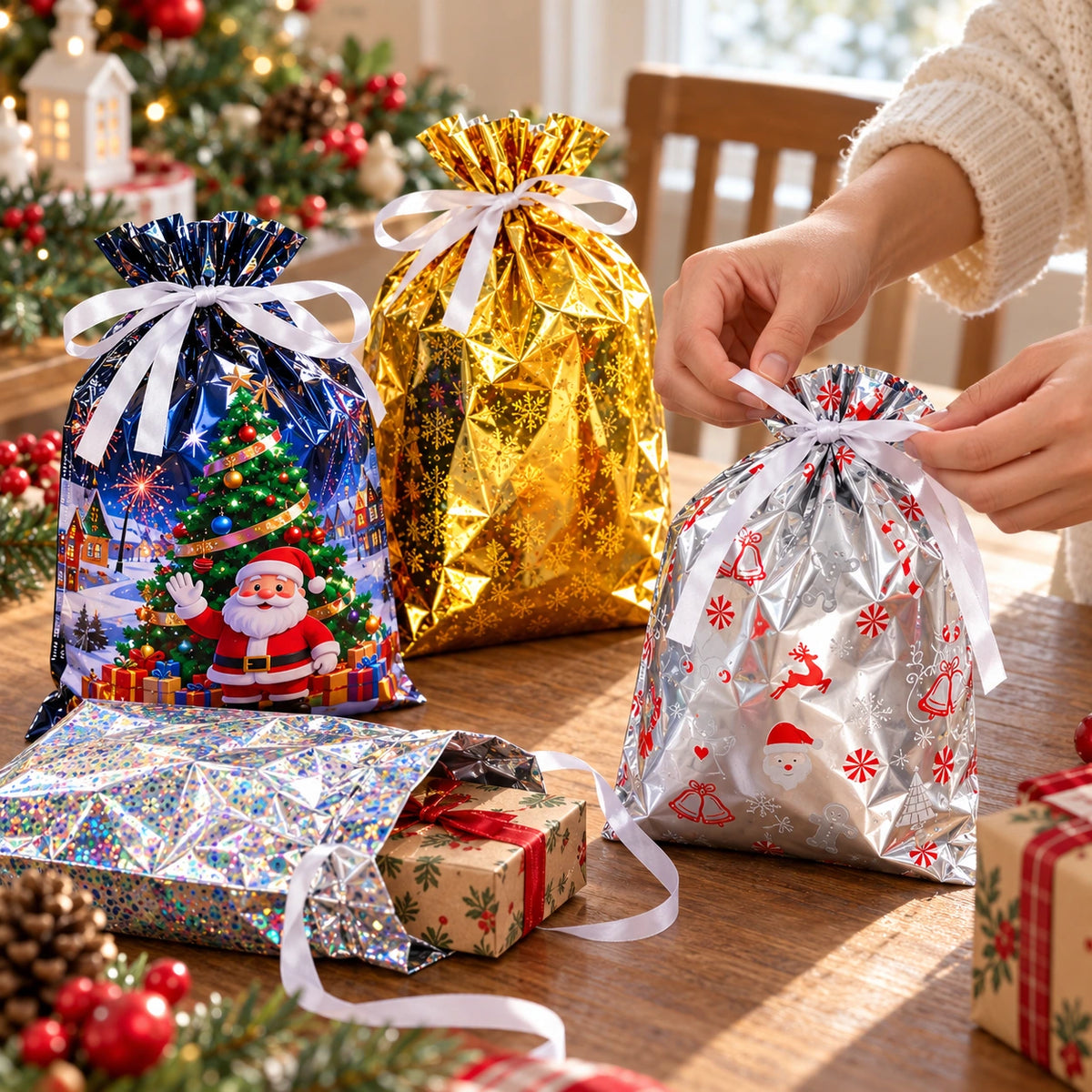 🏆50K+ SOLD! Christmas Sale🎅Christmas Drawstring Gift Bag Set – Just Fill, Tie & Gift! 🎁