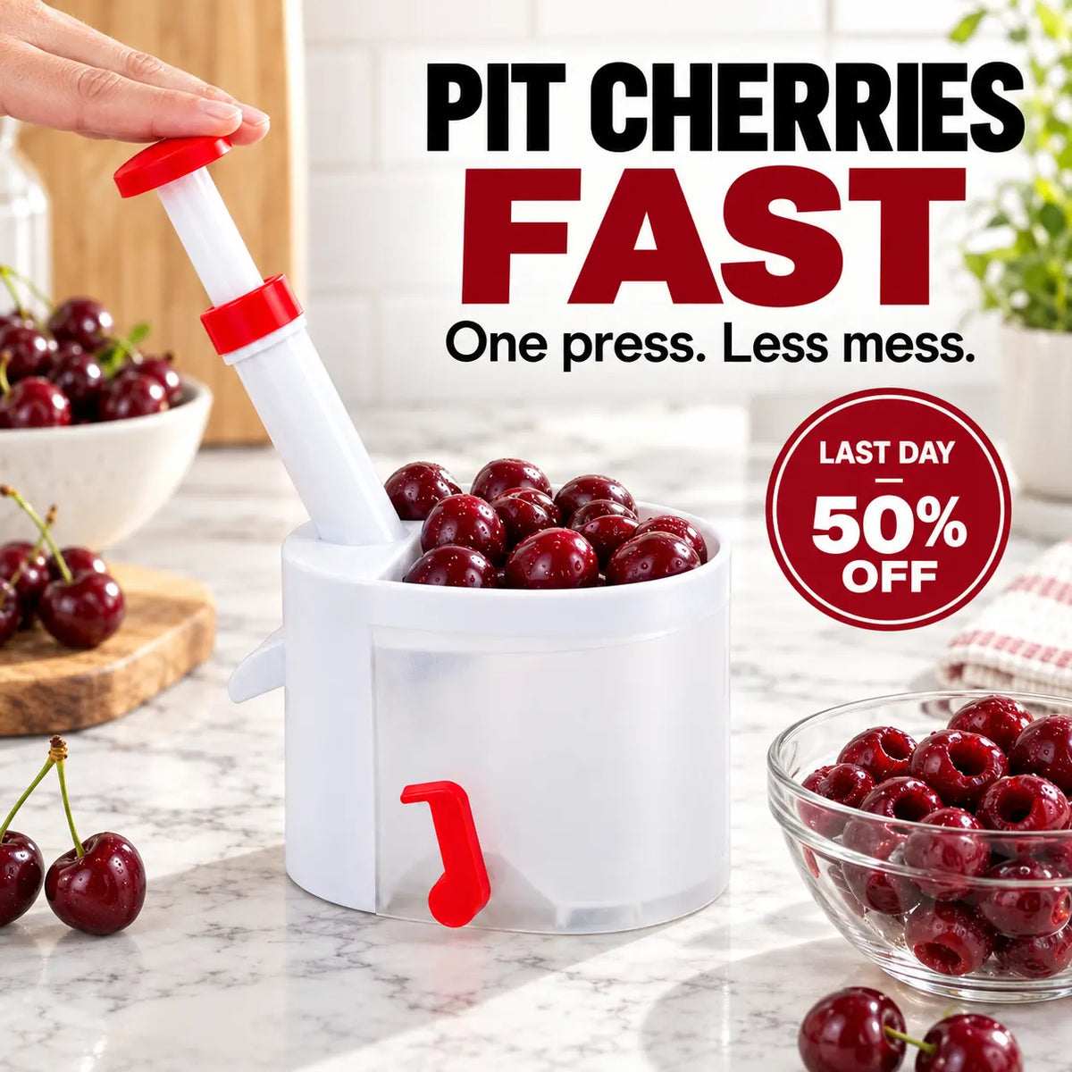 🔥LAST DAY SALE! 50% OFF!🔥One-Press Cherry Pitter – Fast, Clean & Mess-Free