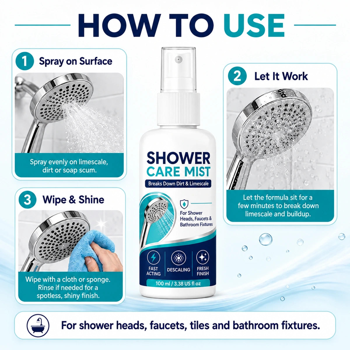 🚿 50% OFF! 🧴Shower Limescale Remover Spray | Removes Hard Water Stains & Buildup✨