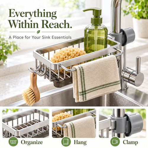 🔥50% OFF🔥No-Drill Faucet Organizer — Clear Counters, Everything Within Reach