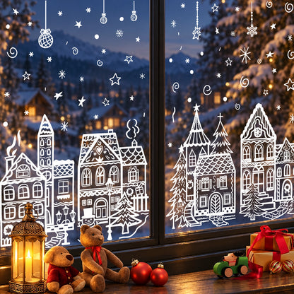 ⏳Last Day Sale! 50% Off!🎁🎄 Christmas Village Window Sticker Set