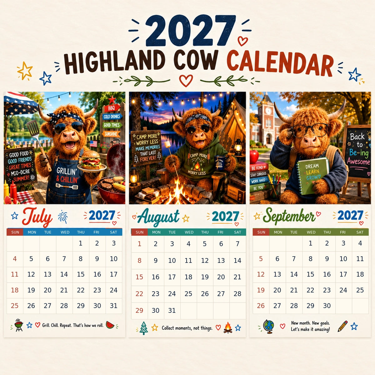 ⏳Last Day Sale! 50% Off! 🔥2027 Funny Highland Cow Wall Calendar