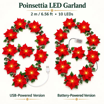 🔥50% OFF🎄LED Poinsettia Christmas Wreath – A Festive Welcome with a Warm Holiday Glow✨