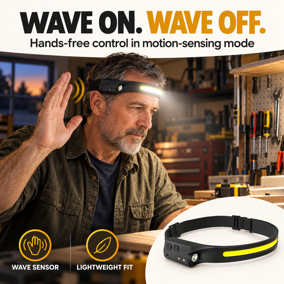 🔥Last Day Sale! 50% Off!🔥230° Wide-Beam Rechargeable Headlamp — Hands-Free Motion Sensor Control