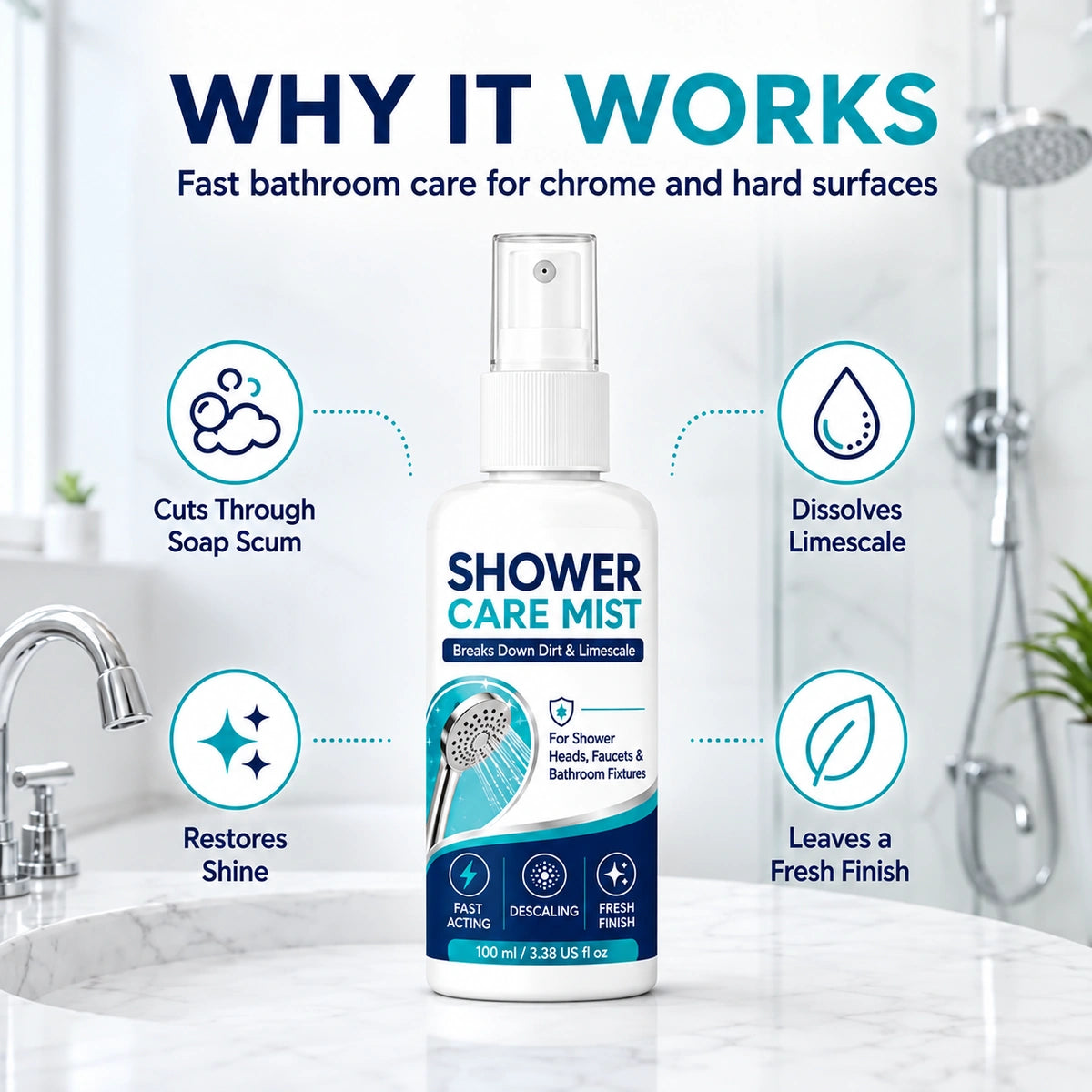 🚿 50% OFF! 🧴Shower Limescale Remover Spray | Removes Hard Water Stains & Buildup✨
