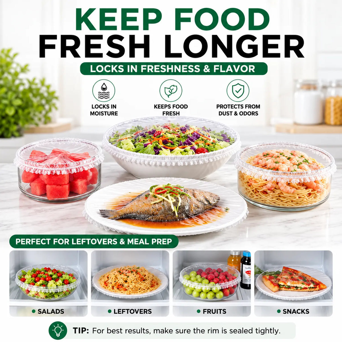 🔥BUY 1 GET 1 FREE · ONLY $10.99 EACH🔥100-Pack Elastic Food Covers – Stretch, Seal & Keep Food Fresh Longer