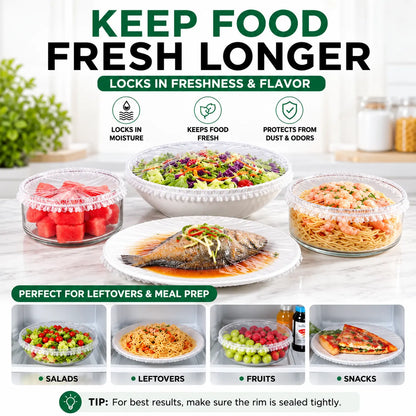🔥BUY 1 GET 1 FREE · ONLY $10.99 EACH🔥100-Pack Elastic Food Covers – Stretch, Seal & Keep Food Fresh Longer
