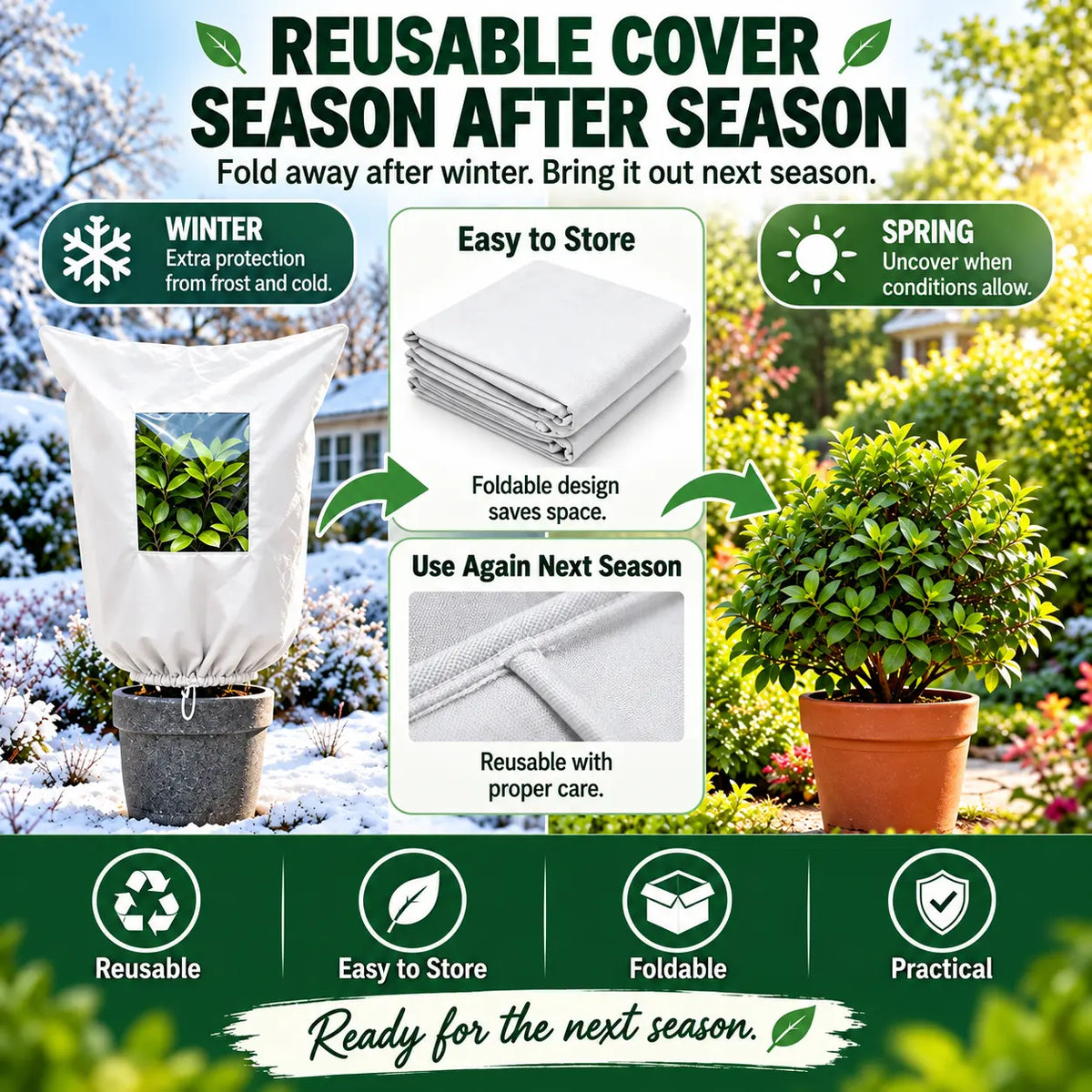 🔥LAST DAY SALE! 35% OFF!🔥Reusable Plant Frost Cover — Breathable Winter Protection with Easy-View Window