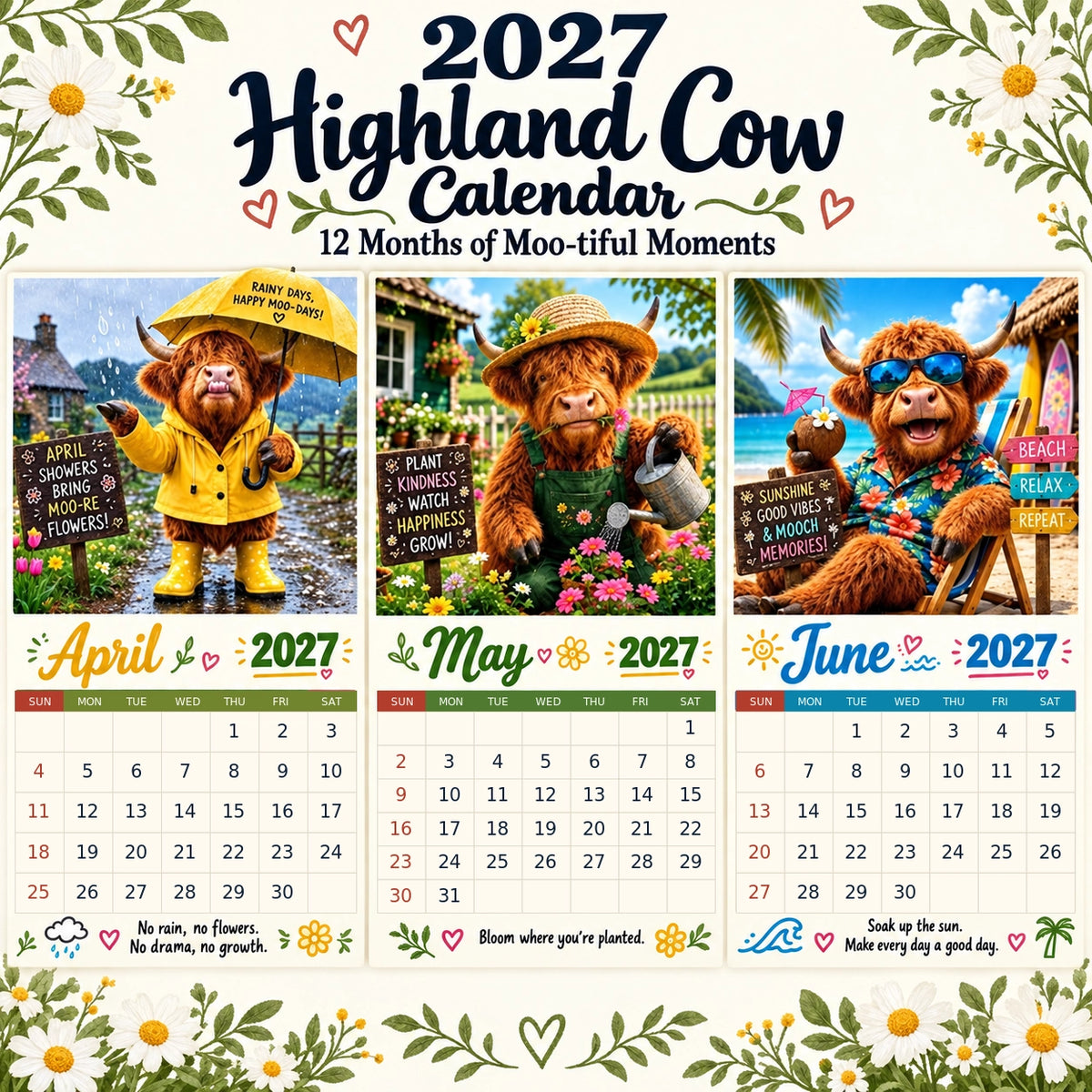 ⏳Last Day Sale! 50% Off! 🔥2027 Funny Highland Cow Wall Calendar
