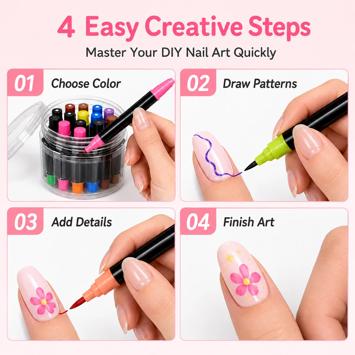💕LAST DAY-50% OFF🌈24 Colors Dual Ended Nail Art Pens Set