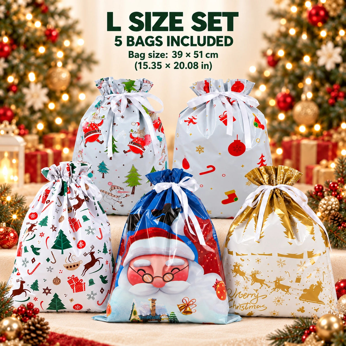 🏆50K+ SOLD! Christmas Sale🎅Christmas Drawstring Gift Bag Set – Just Fill, Tie & Gift! 🎁