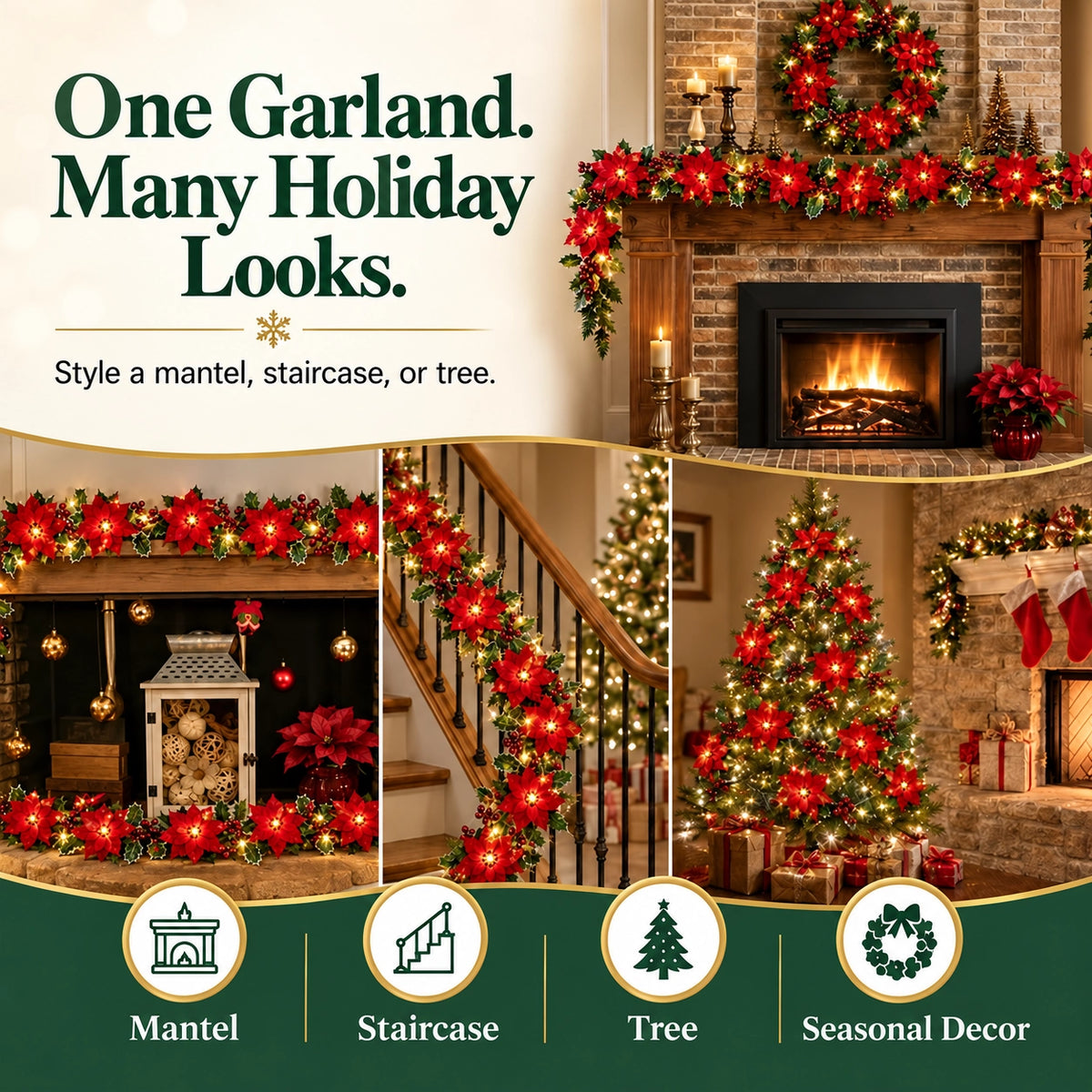 🔥50% OFF🎄LED Poinsettia Christmas Wreath – A Festive Welcome with a Warm Holiday Glow✨