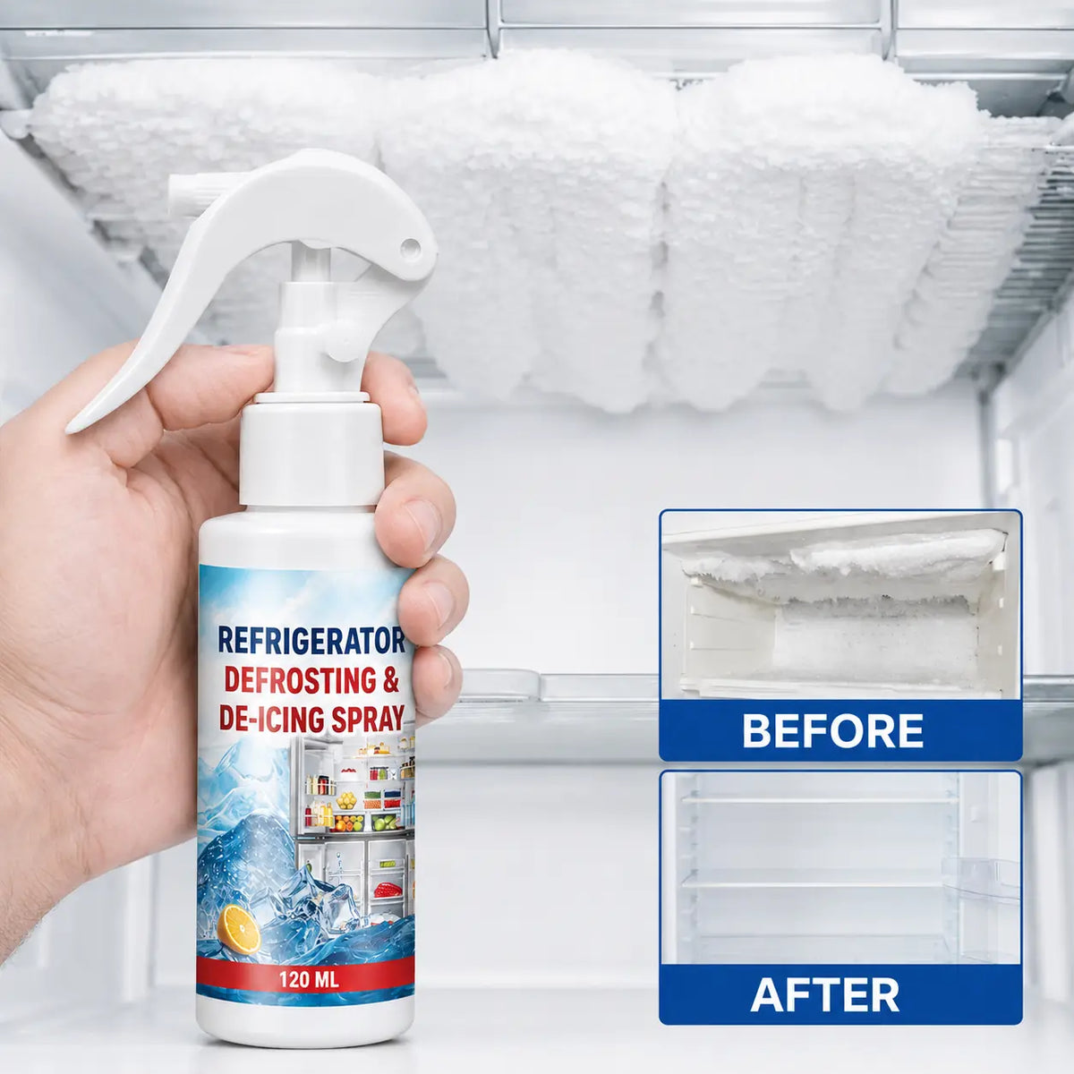 🔥LAST DAY SALE! 50% OFF!🔥Fast-Acting Refrigerator & Freezer De-Icing Spray – Effortless Frost Removal