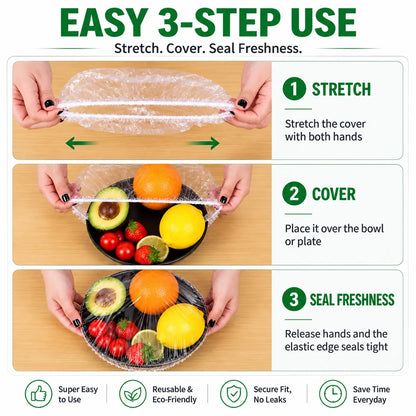 🔥BUY 1 GET 1 FREE · ONLY $10.99 EACH🔥100-Pack Elastic Food Covers – Stretch, Seal & Keep Food Fresh Longer