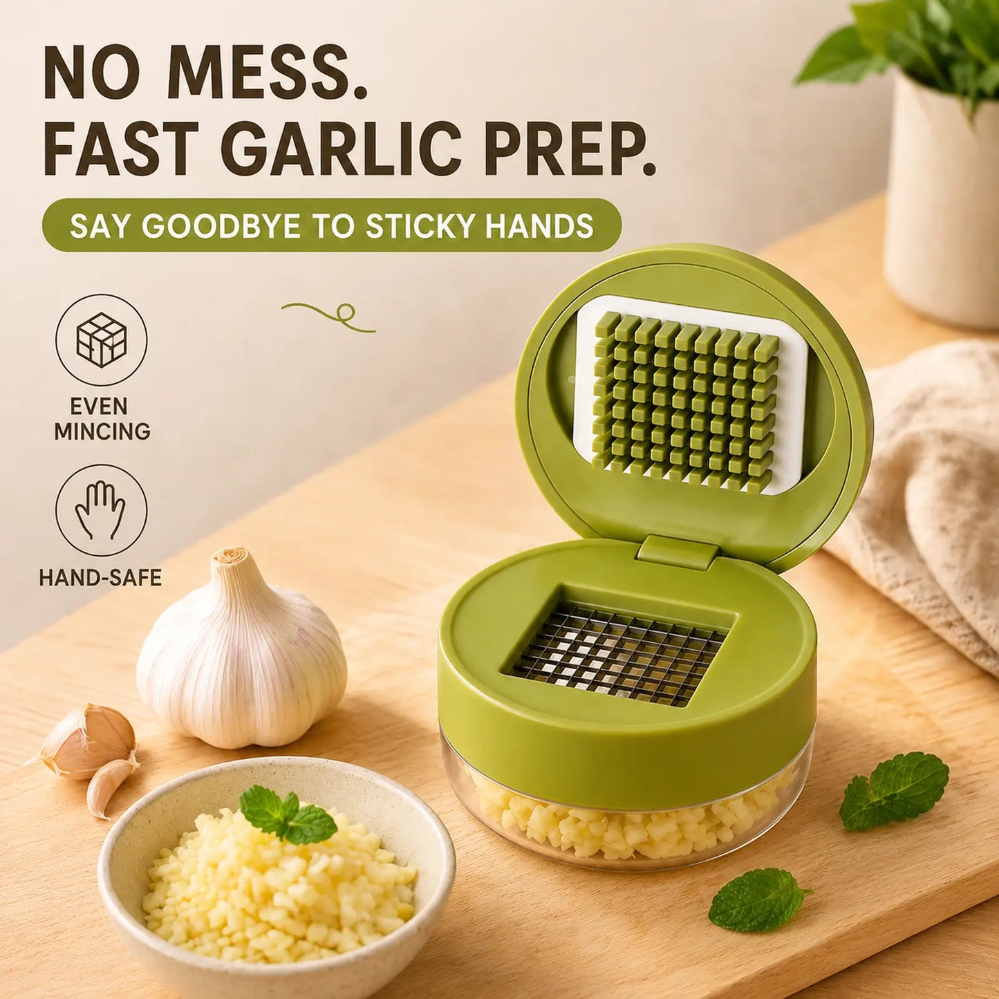 🔥LIMITED-TIME OFFER! BUY 2 GET 1 FREE EACH $9.99!🔥One-Press Garlic Mincer – Fresh, Evenly Minced Garlic Without the Mess