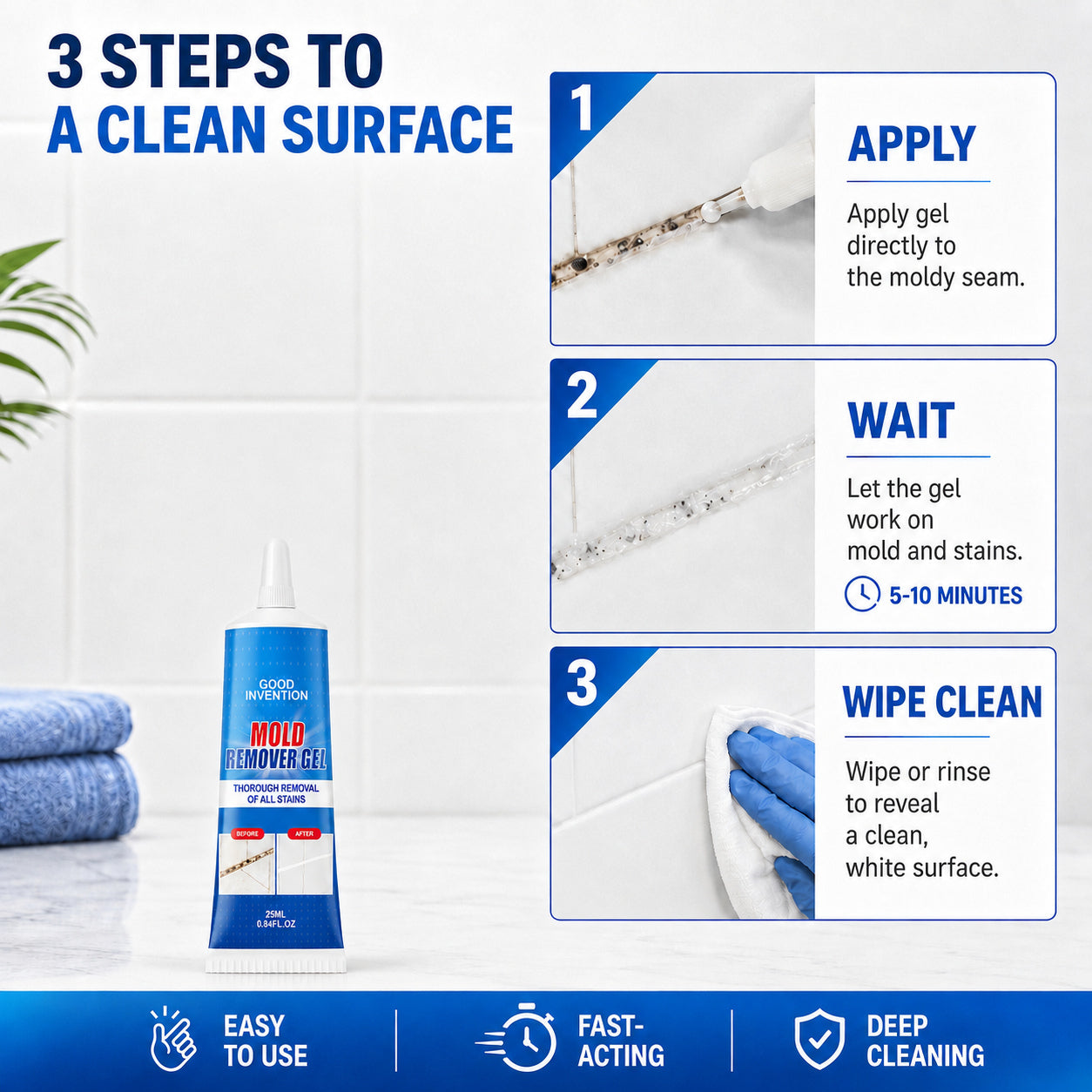 🔥 LIMITED-TIME OFFER! BUY 1 GET 1 FREE EACH $9.99!🔥Mold Remover Gel – Deep-Clean Tile, Grout & Caulk Without Scrubbing