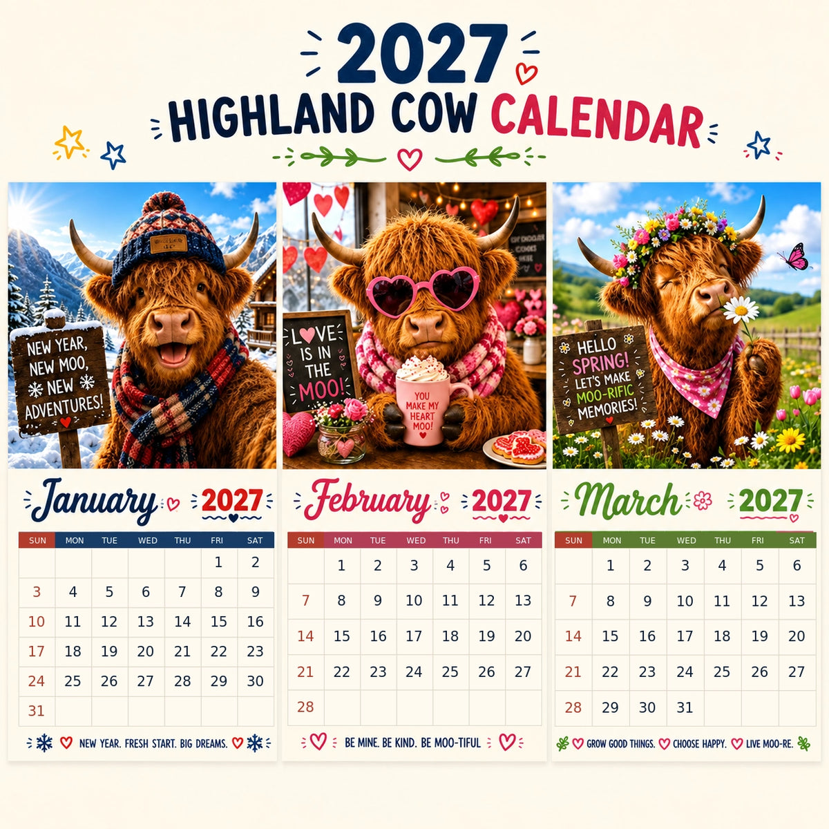 ⏳Last Day Sale! 50% Off! 🔥2027 Funny Highland Cow Wall Calendar