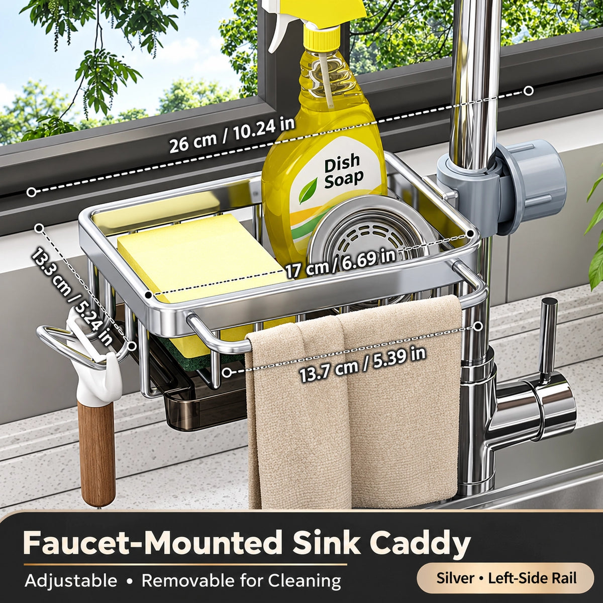 🔥50% OFF🔥No-Drill Faucet Organizer — Clear Counters, Everything Within Reach