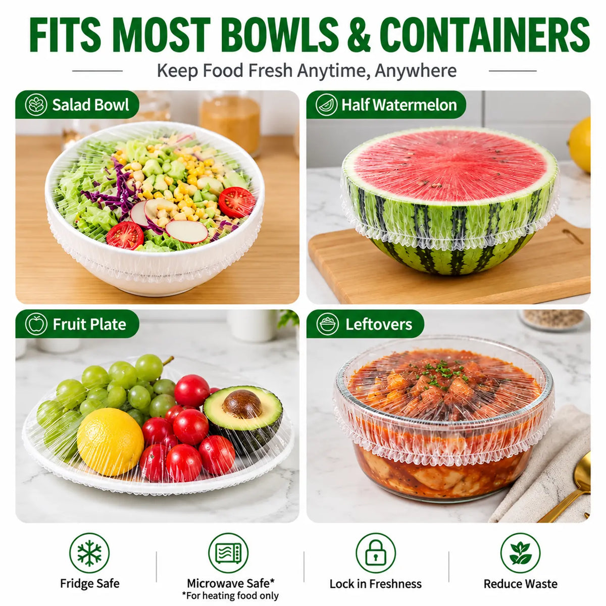 🔥BUY 1 GET 1 FREE · ONLY $10.99 EACH🔥100-Pack Elastic Food Covers – Stretch, Seal & Keep Food Fresh Longer