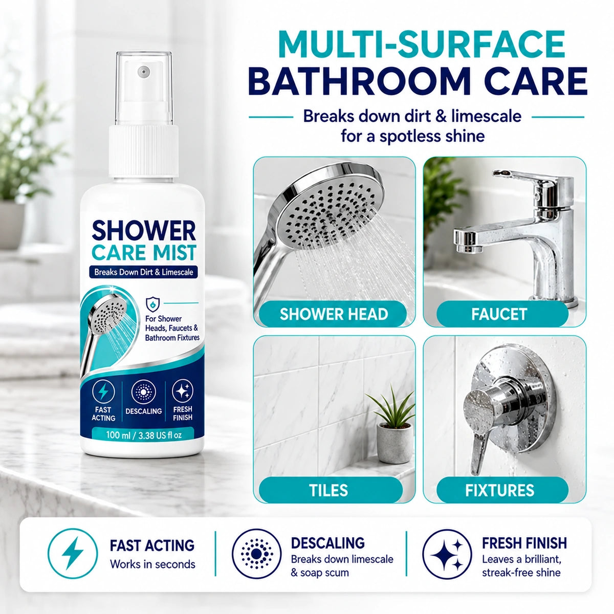 🚿 50% OFF! 🧴Shower Limescale Remover Spray | Removes Hard Water Stains & Buildup✨