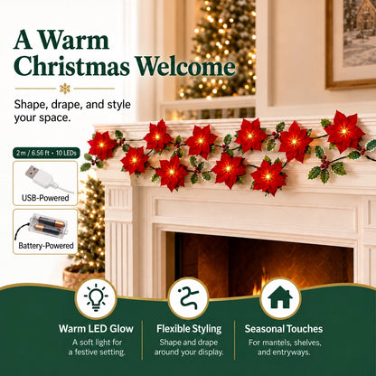 🔥50% OFF🎄LED Poinsettia Christmas Wreath – A Festive Welcome with a Warm Holiday Glow✨
