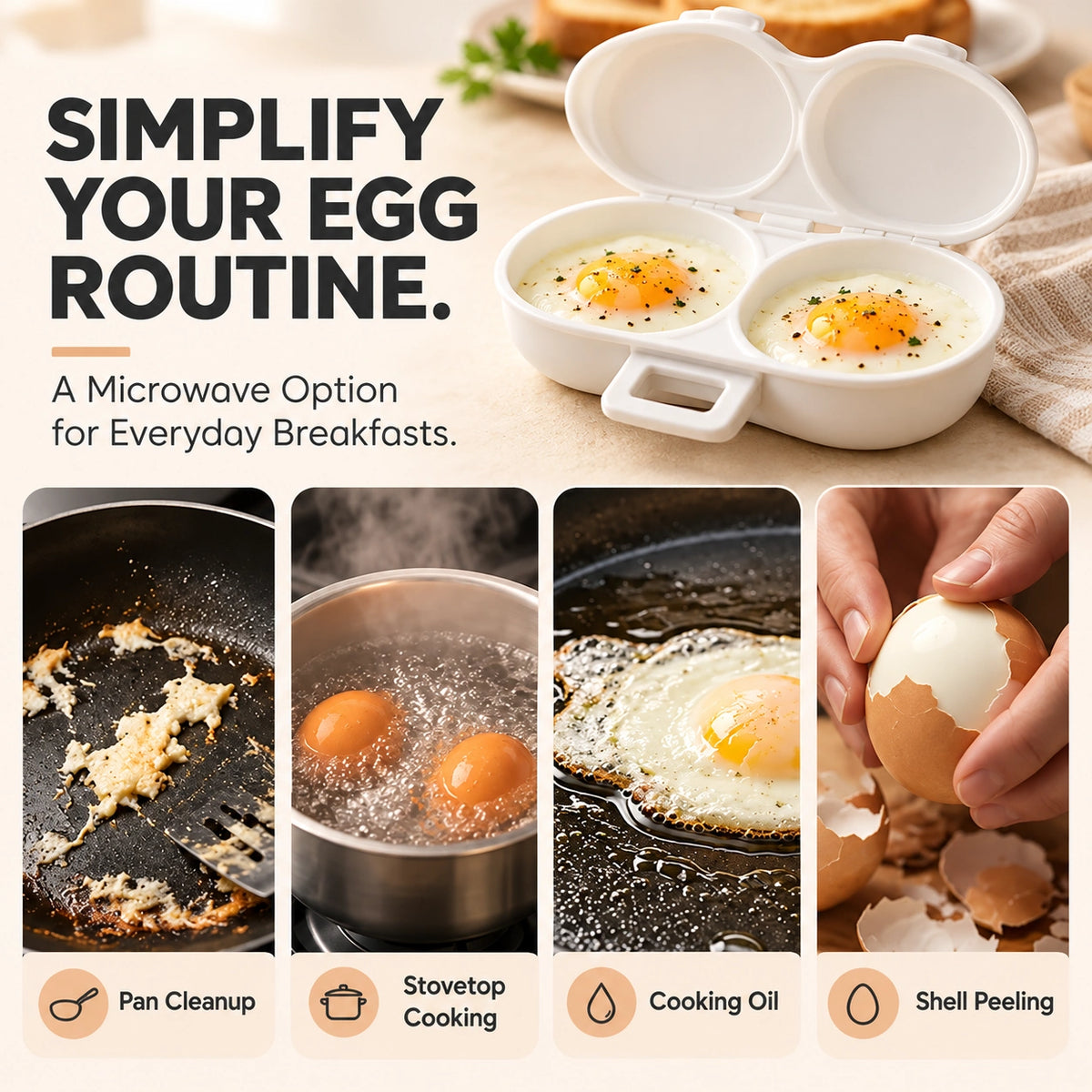 🔥LAST DAY 59% OFF🔥Microwave Egg Cooker – Two Eggs, Less Mess, Easier Mornings