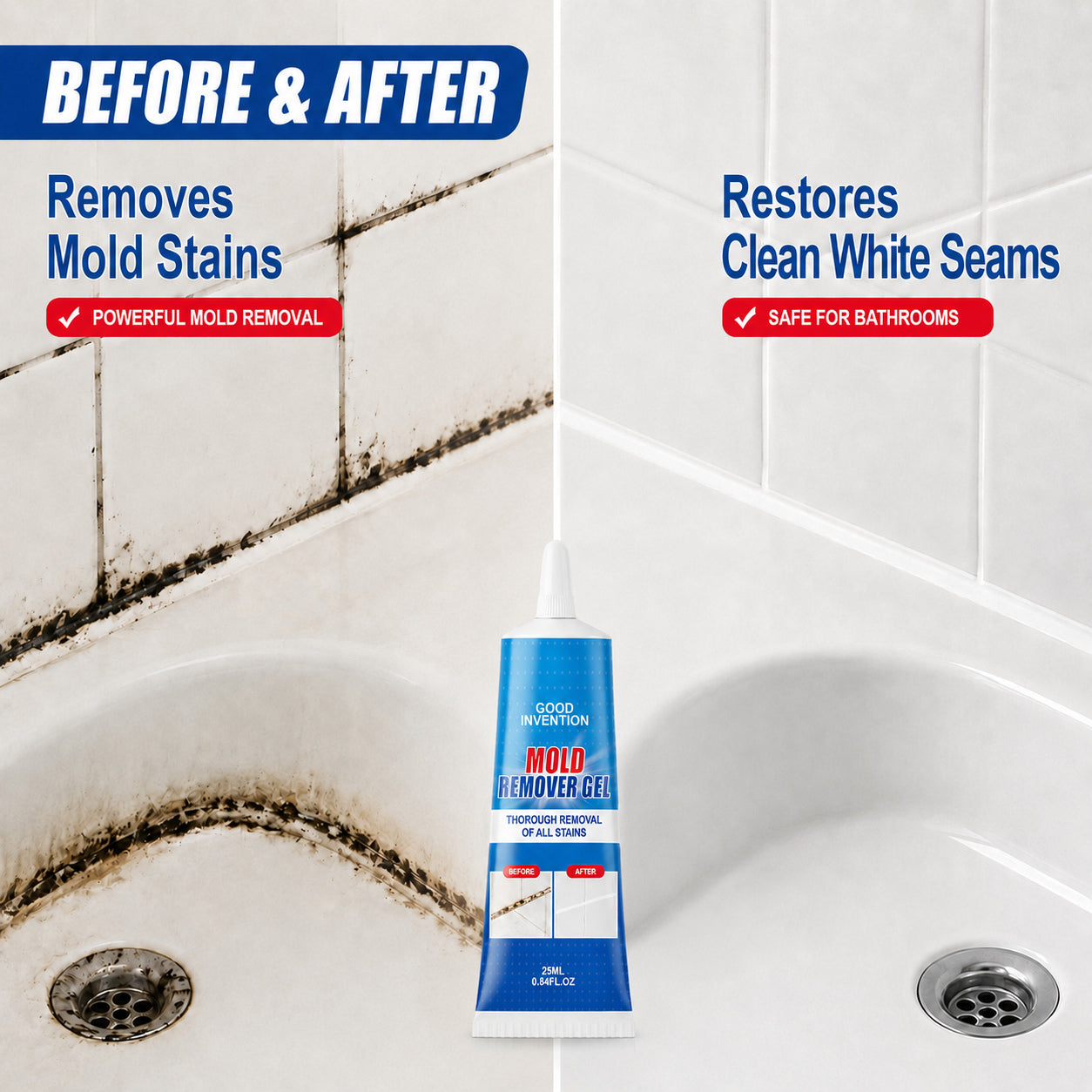 🔥 LIMITED-TIME OFFER! BUY 1 GET 1 FREE EACH $9.99!🔥Mold Remover Gel – Deep-Clean Tile, Grout & Caulk Without Scrubbing