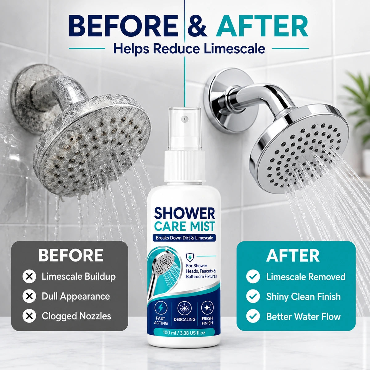 🚿 50% OFF! 🧴Shower Limescale Remover Spray | Removes Hard Water Stains & Buildup✨