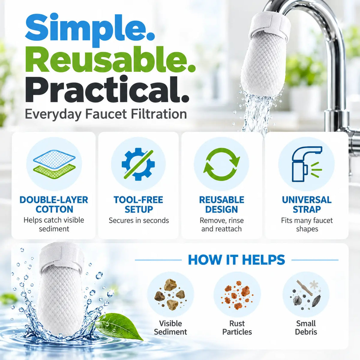 🔥LIMITED-TIME OFFER! BUY 1 GET 1 FREE EACH $9.99!🔥Say Goodbye to Dirty Faucet Water – Easy-Fit Filter Bags