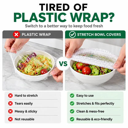 🔥BUY 1 GET 1 FREE · ONLY $10.99 EACH🔥100-Pack Elastic Food Covers – Stretch, Seal & Keep Food Fresh Longer