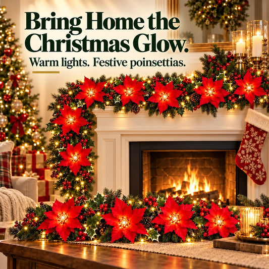 🔥50% OFF🎄LED Poinsettia Christmas Wreath – A Festive Welcome with a Warm Holiday Glow✨