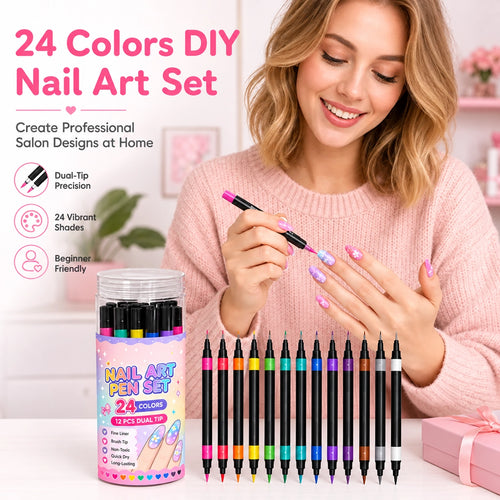 💕LAST DAY-50% OFF🌈24 Colors Dual Ended Nail Art Pens Set