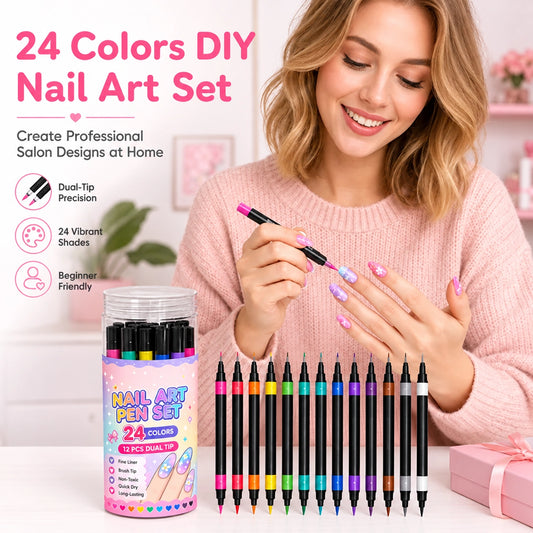 💕LAST DAY-50% OFF🌈24 Colors Dual Ended Nail Art Pens Set