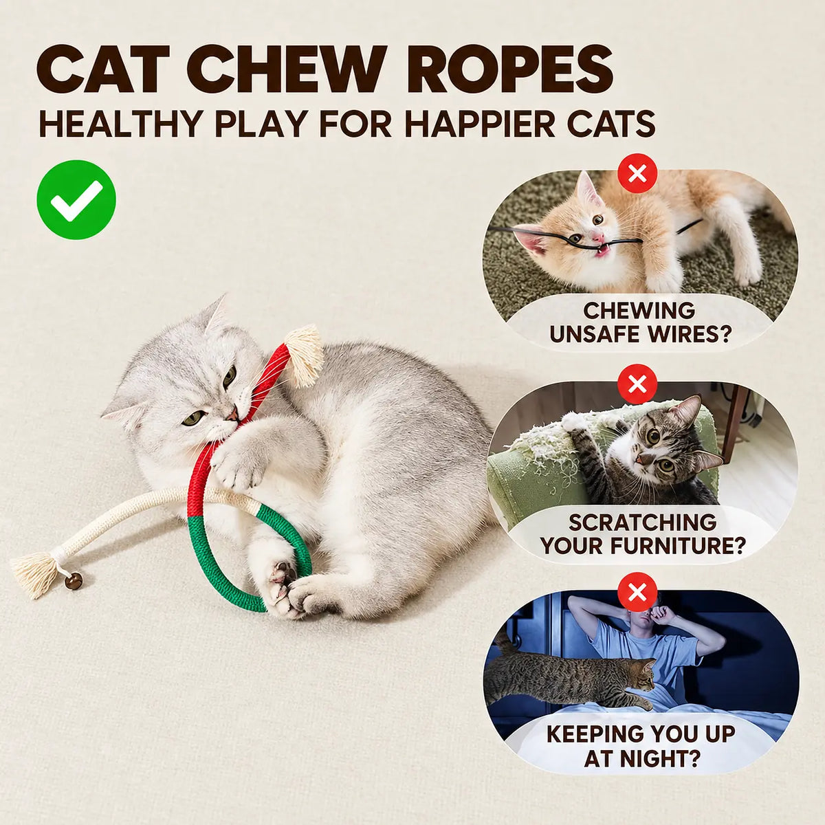 🔥LAST DAY SALE! 50% OFF!🔥Organic Cotton Cat Chew Ropes—Redirect Chewing, Beat Boredom & Encourage Active Play