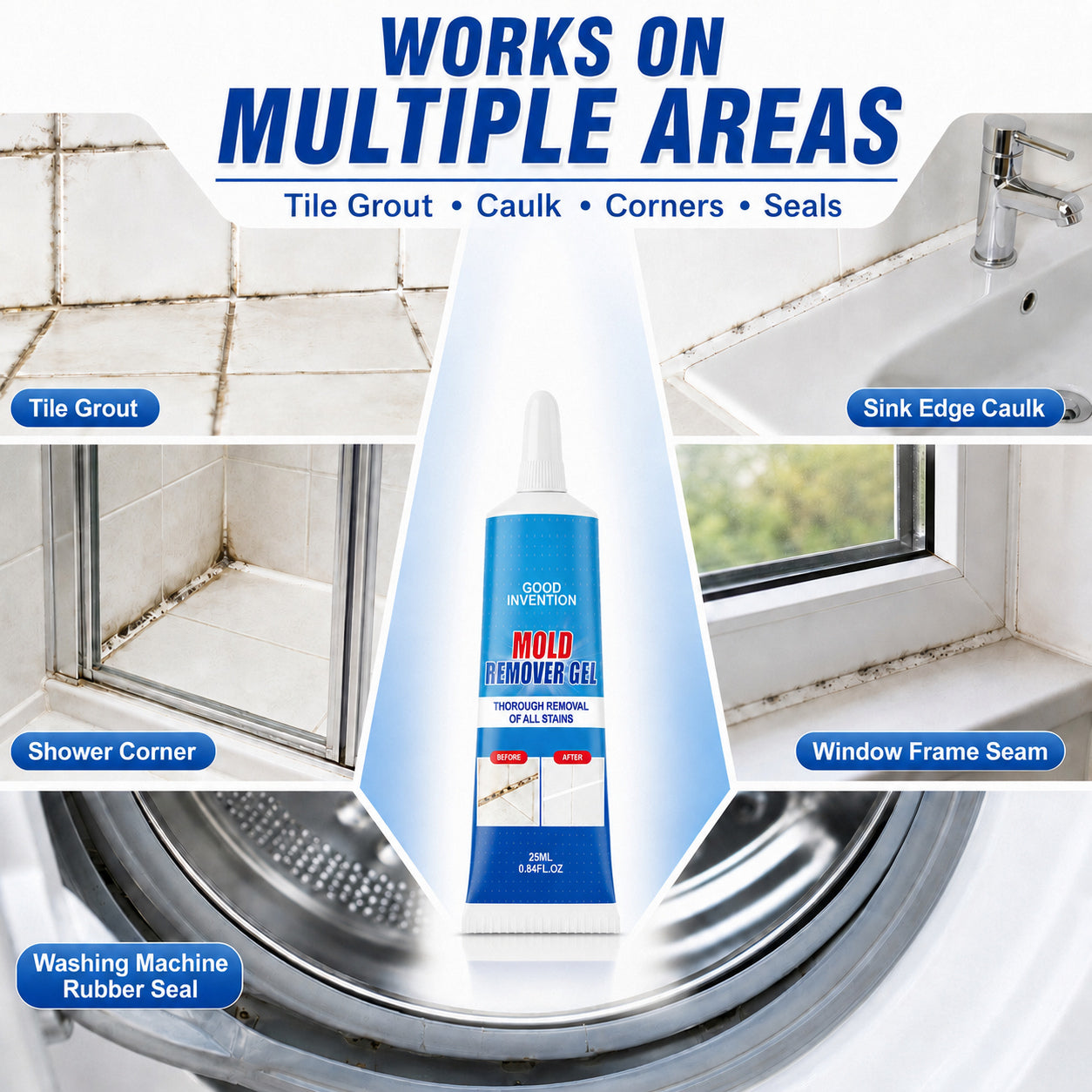 🔥 LIMITED-TIME OFFER! BUY 1 GET 1 FREE EACH $9.99!🔥Mold Remover Gel – Deep-Clean Tile, Grout & Caulk Without Scrubbing