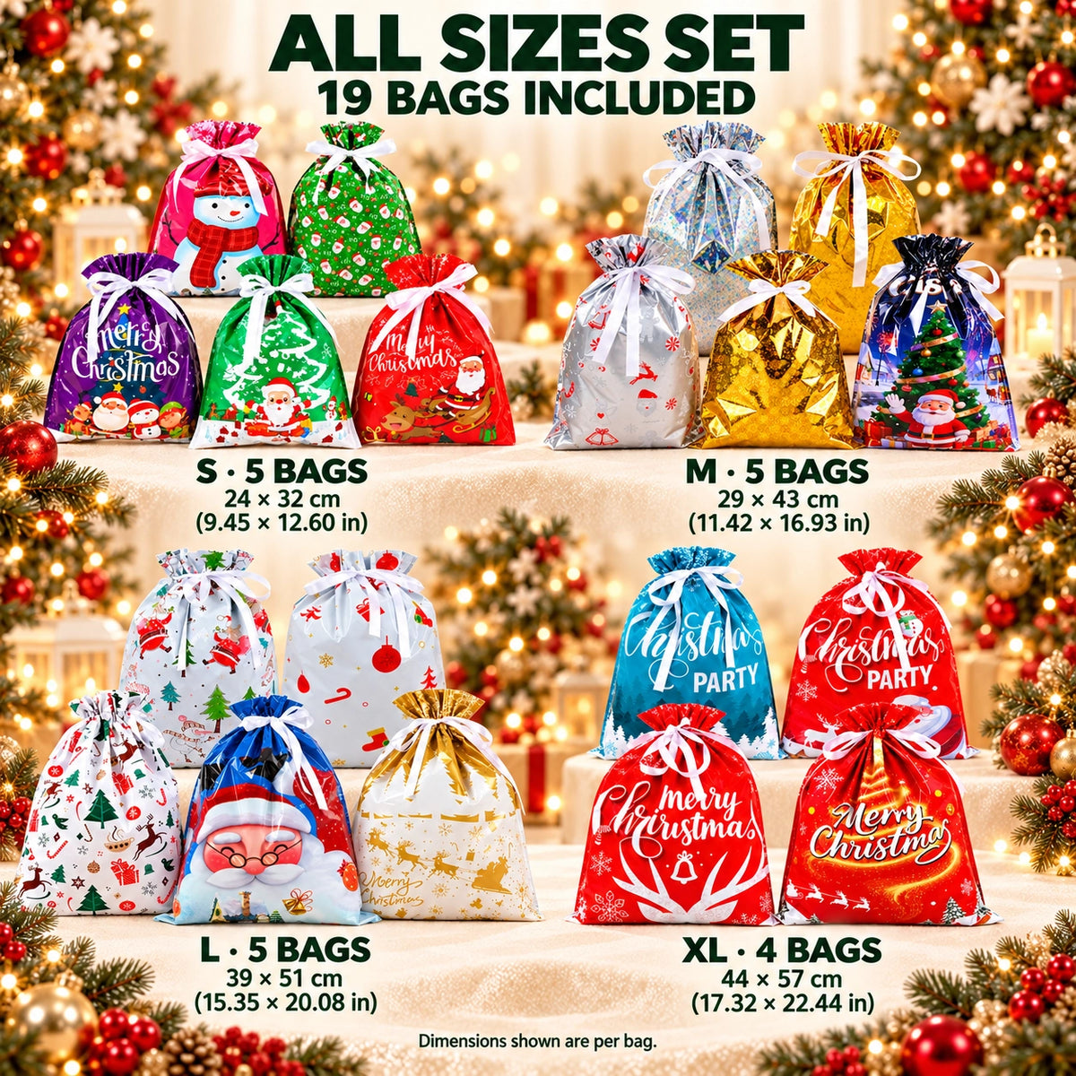🏆50K+ SOLD! Christmas Sale🎅Christmas Drawstring Gift Bag Set – Just Fill, Tie & Gift! 🎁