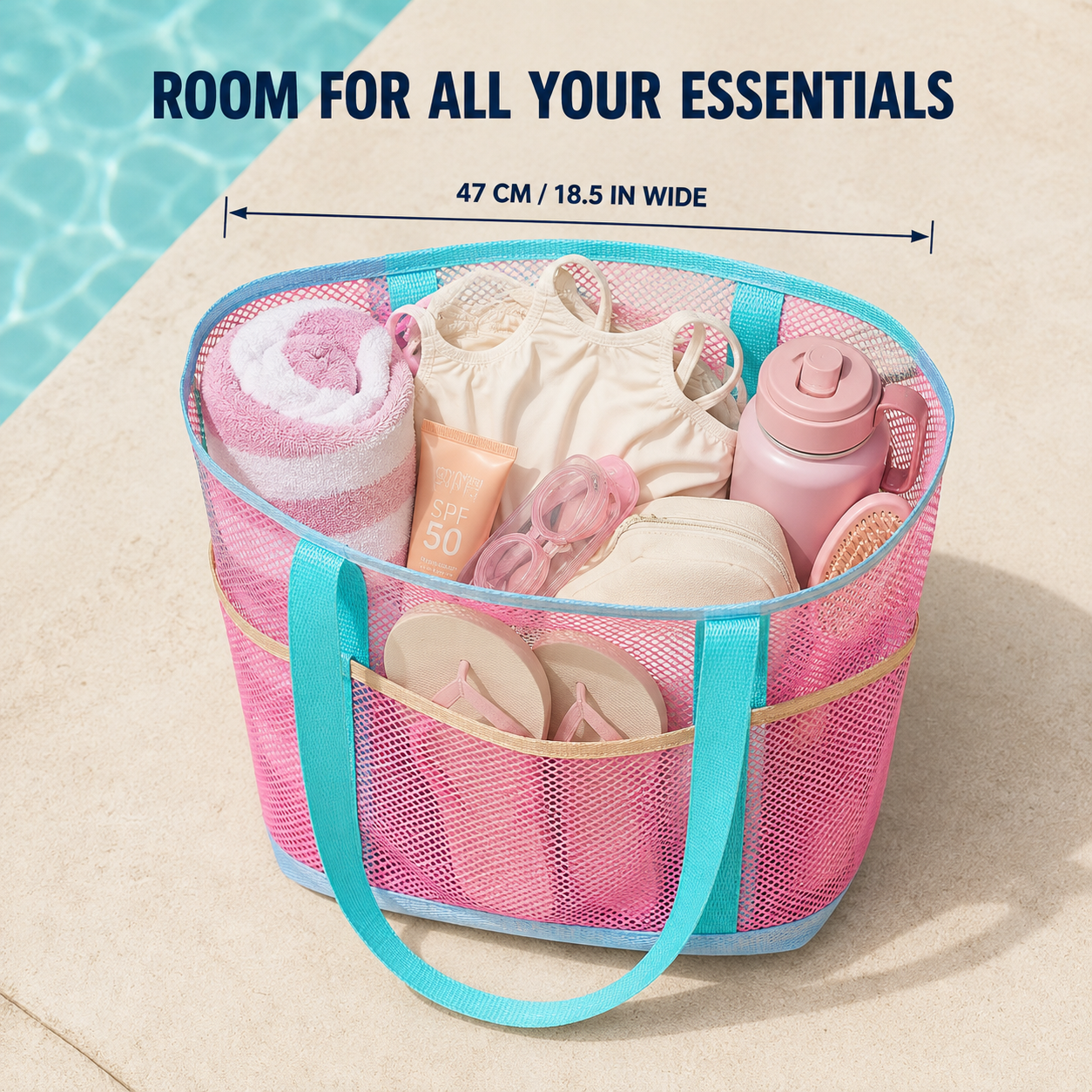 Large Capacity Mesh Swim Tote Bag with Wet &amp; Dry Storage