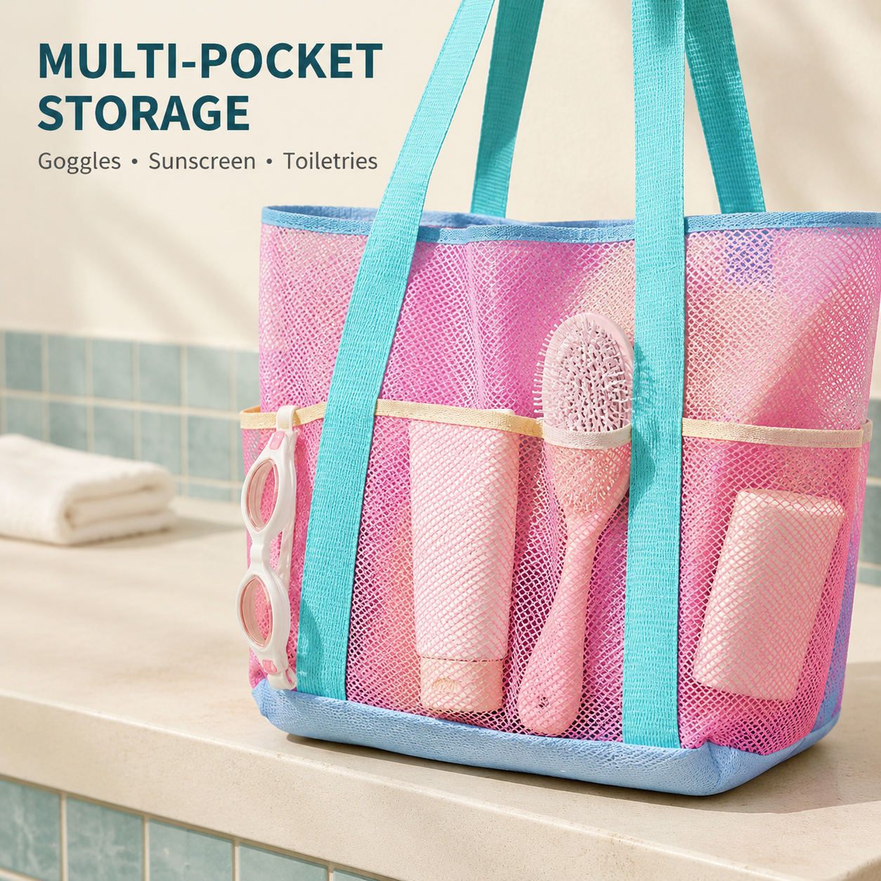Large Capacity Mesh Swim Tote Bag with Wet &amp; Dry Storage