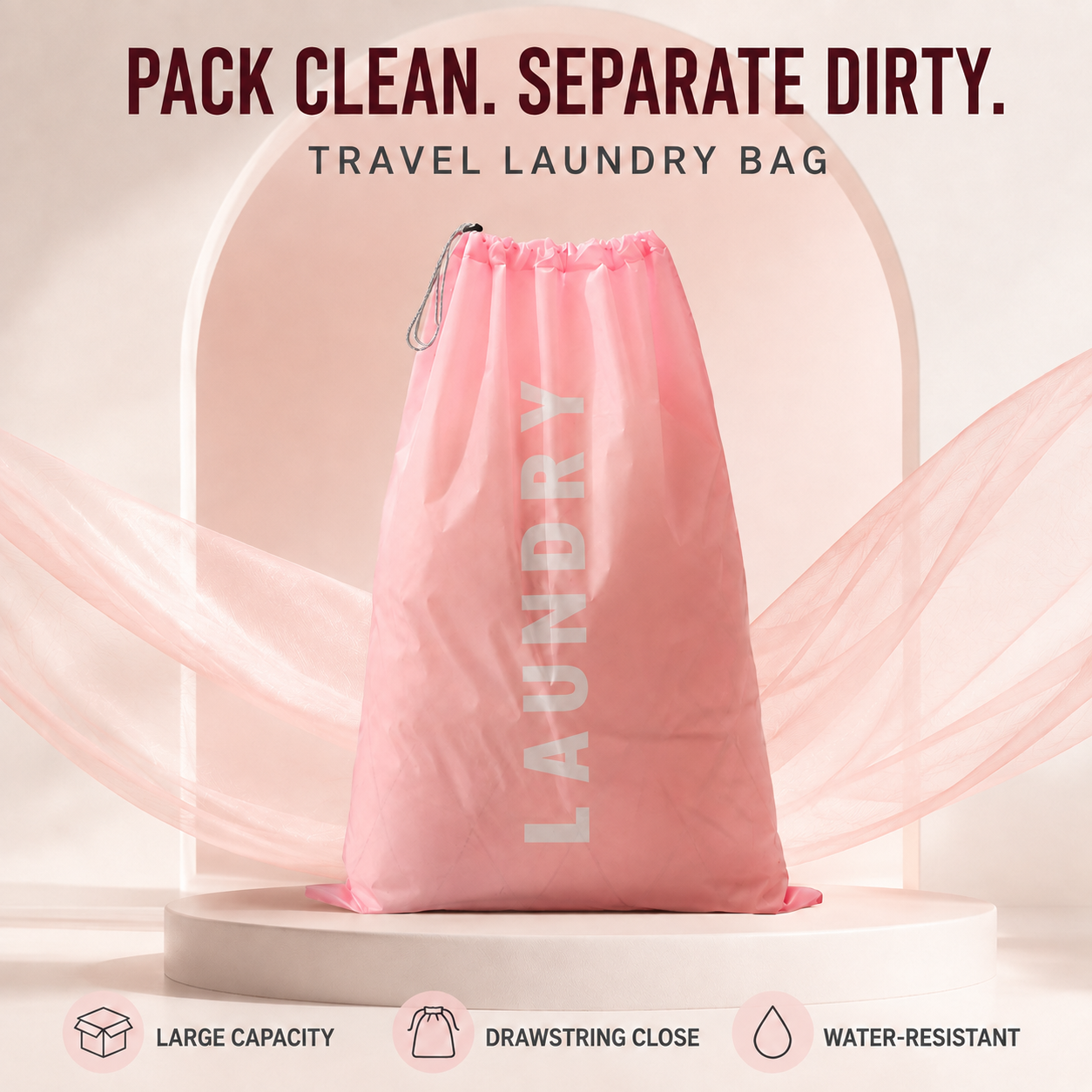 Water-Resistant Transparent Travel Organizer Bag with Detachable Strap