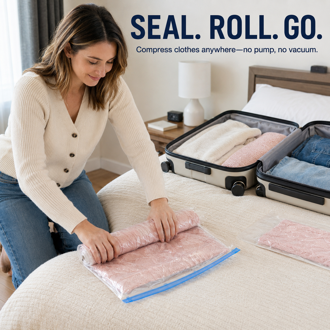 Roll-Up Travel Compression Bags - No Pump Needed
