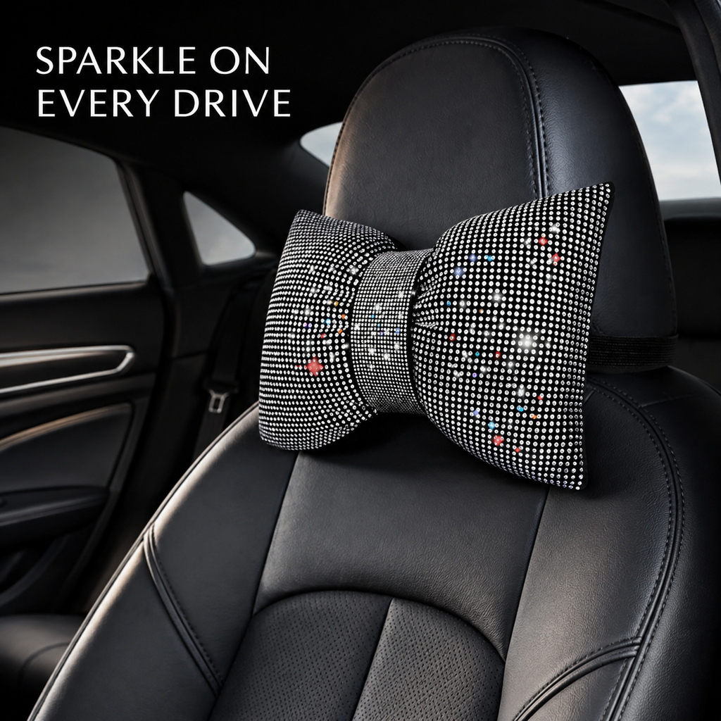 Sparkling Rhinestone Bow Car Accent Pillow