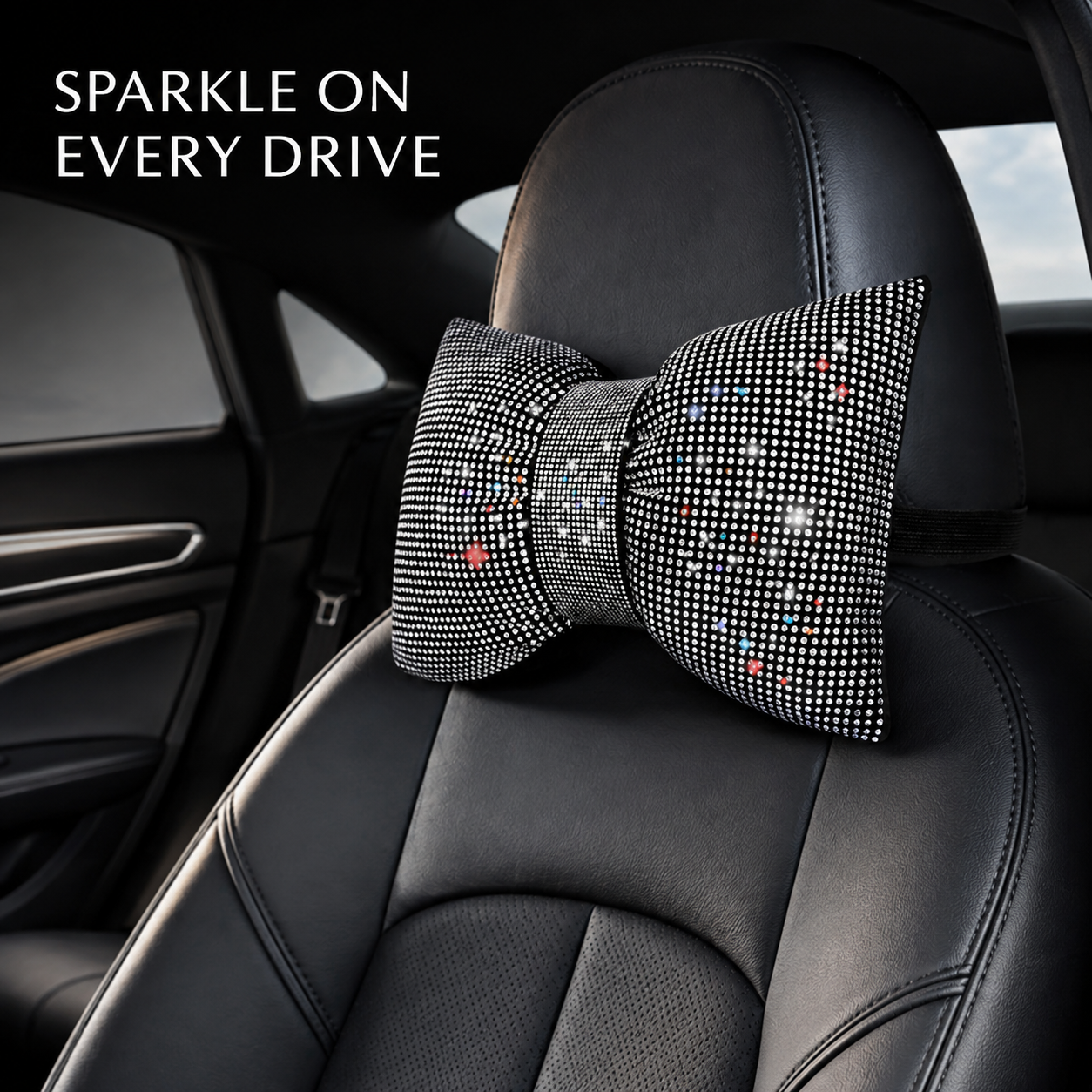 Sparkling Rhinestone Bow Car Accent Pillow