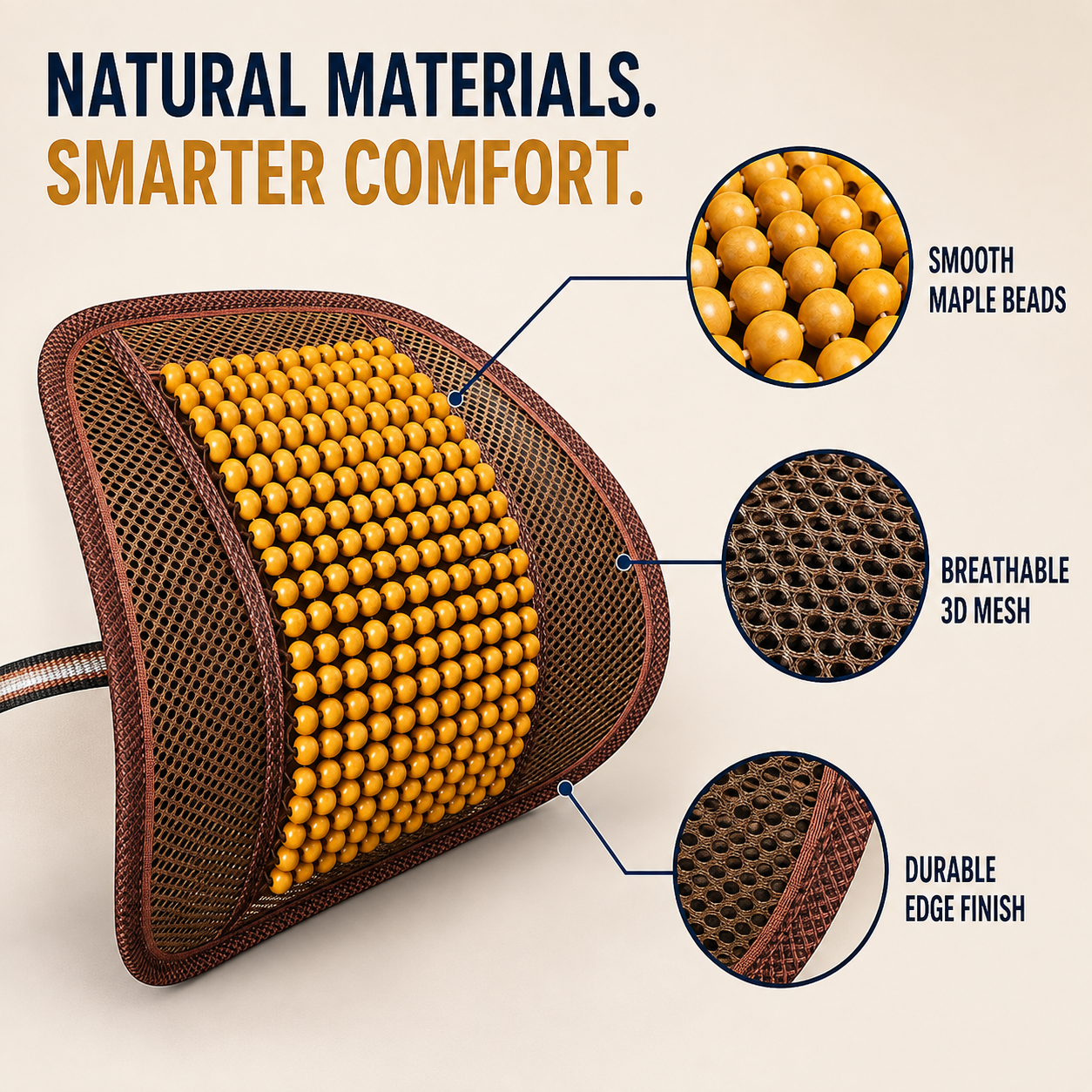 Breathable Wooden Bead Car Lumbar Support Cushion