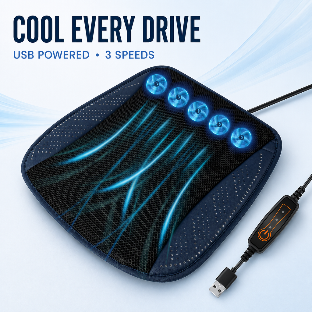 USB Ventilated Cooling Car Seat Cushion with 3-Speed Airflow